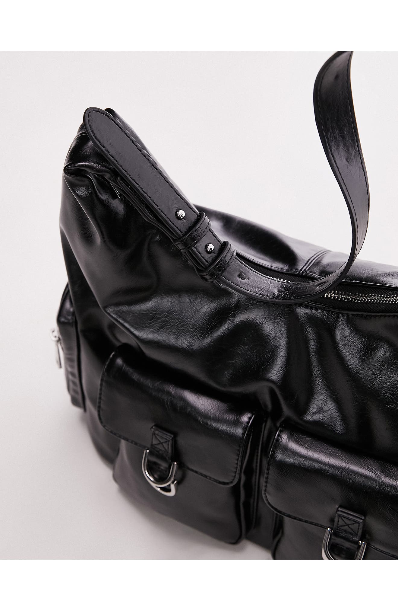 Topshop Tessie Slouchy Faux Leather Tote, Alternate, color, 