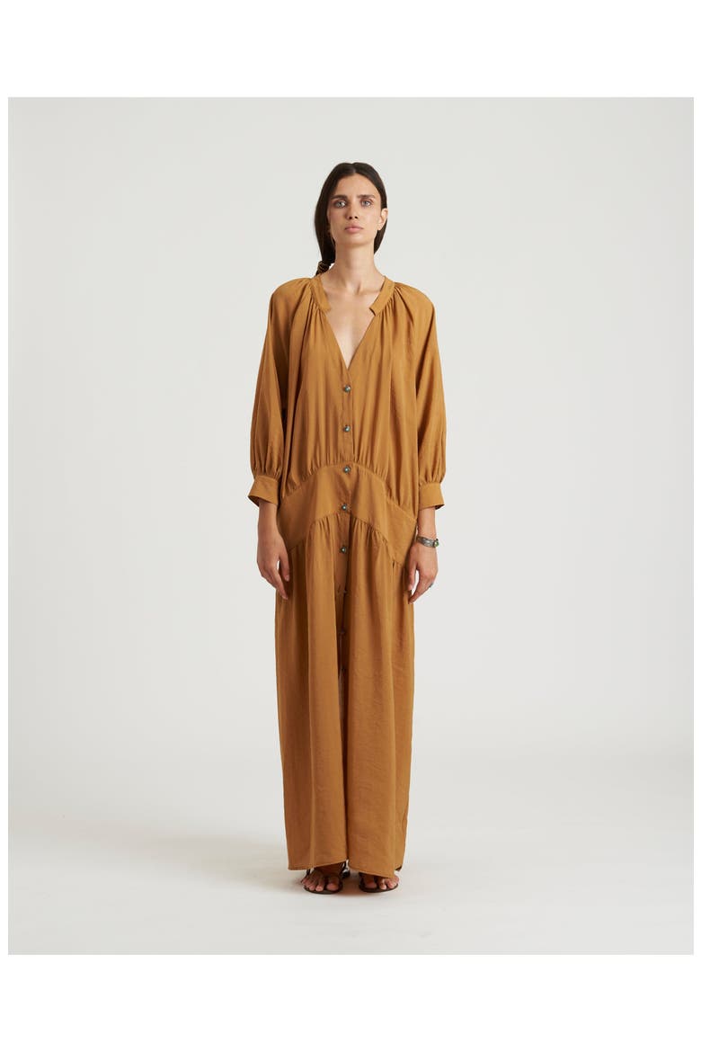 Maxi Korean Collar Linen Dress, Alternate, color, Ecru