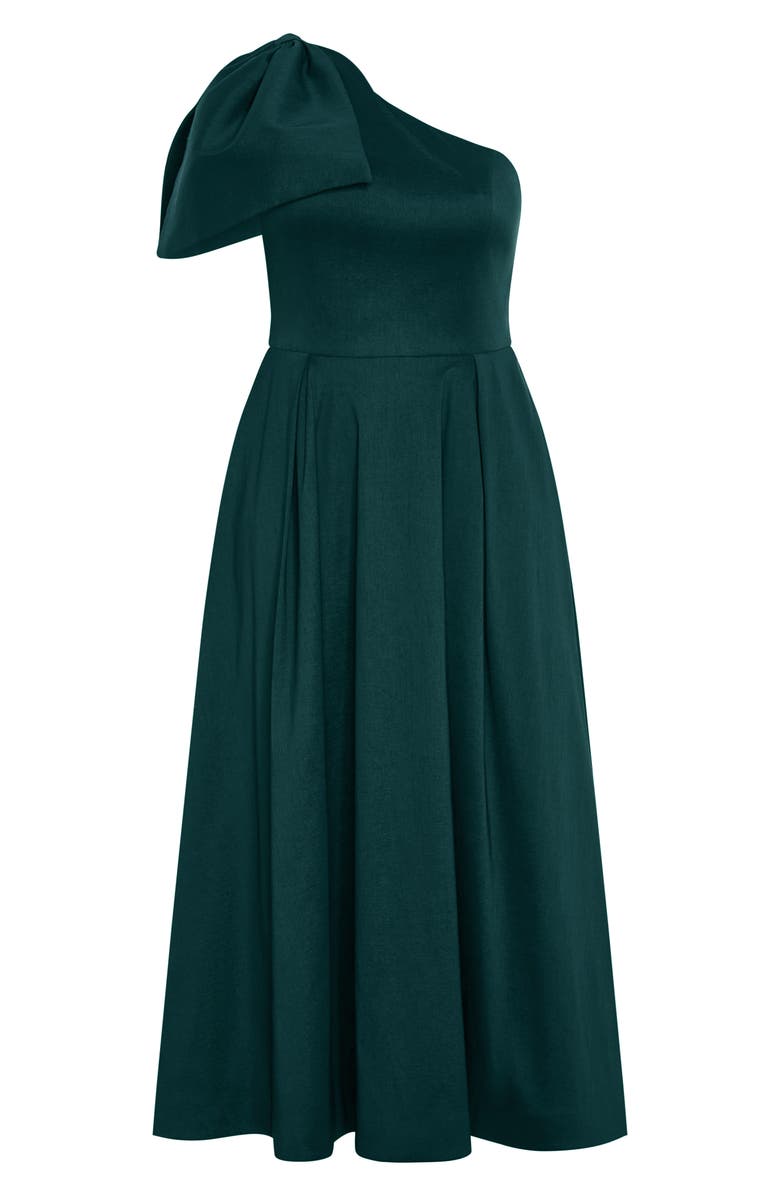 City Chic Captivate Bow One-Shoulder A-Line Gown, Alternate, color, Deep Teal