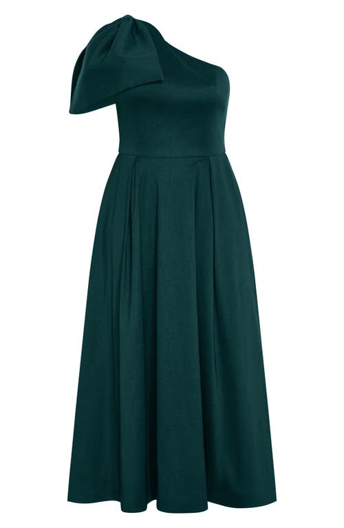 City Chic Captivate Bow One-shoulder A-line Gown In Blue