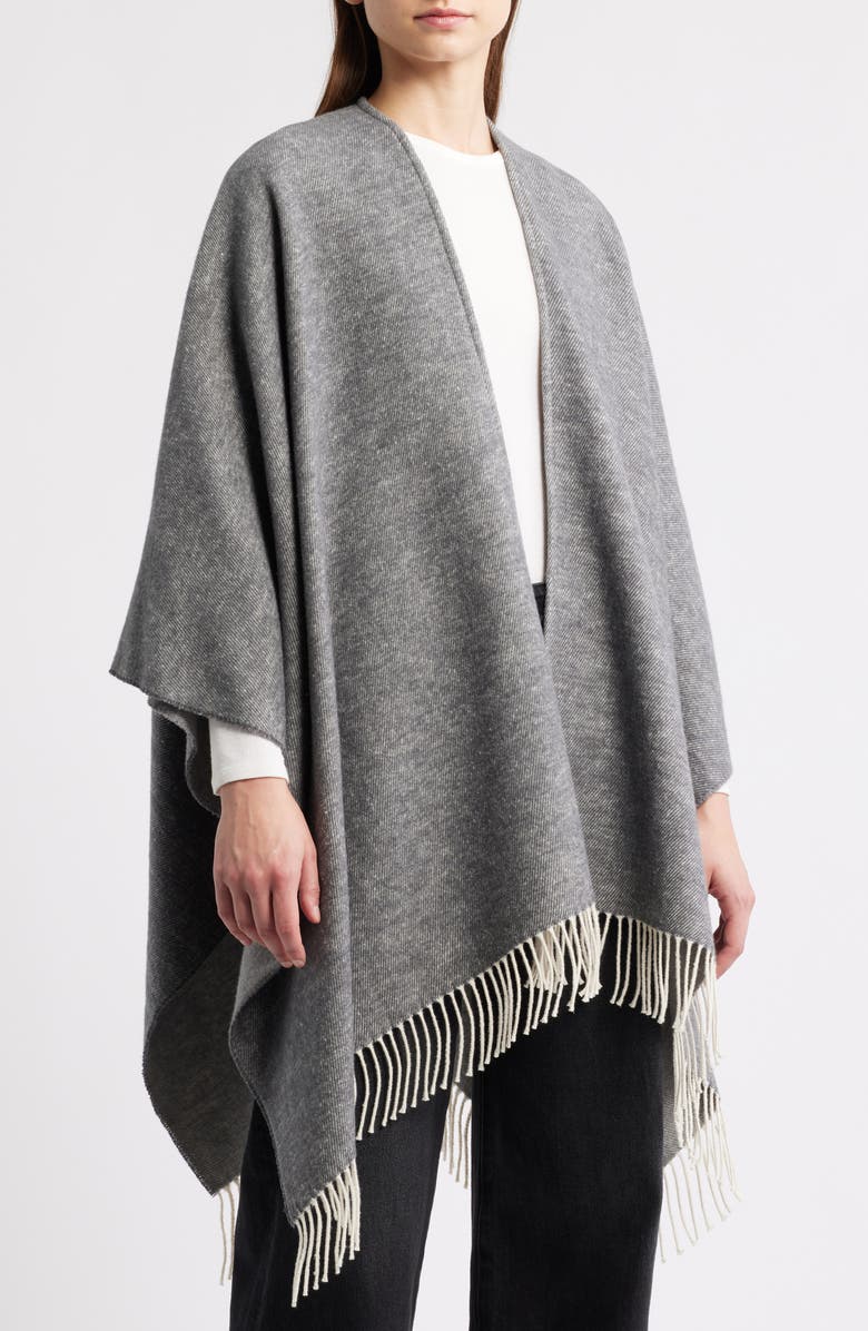 Eileen Fisher Fringe Trim Cotton Wool & Cashmere Poncho, Main, color, Ash