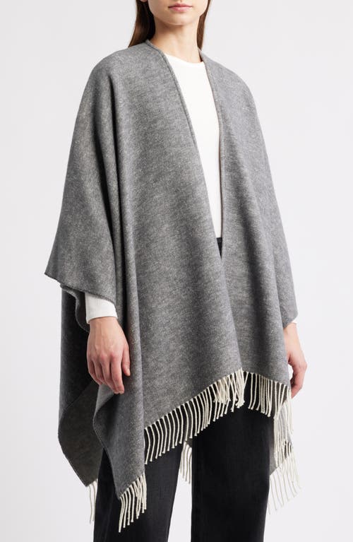 Eileen Fisher Fringe Trim Cotton Wool & Cashmere Poncho In Gray