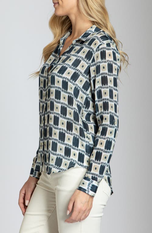 Apny Abstract Print Roll Tab Sleeve Chiffon Button-up Shirt In Multi