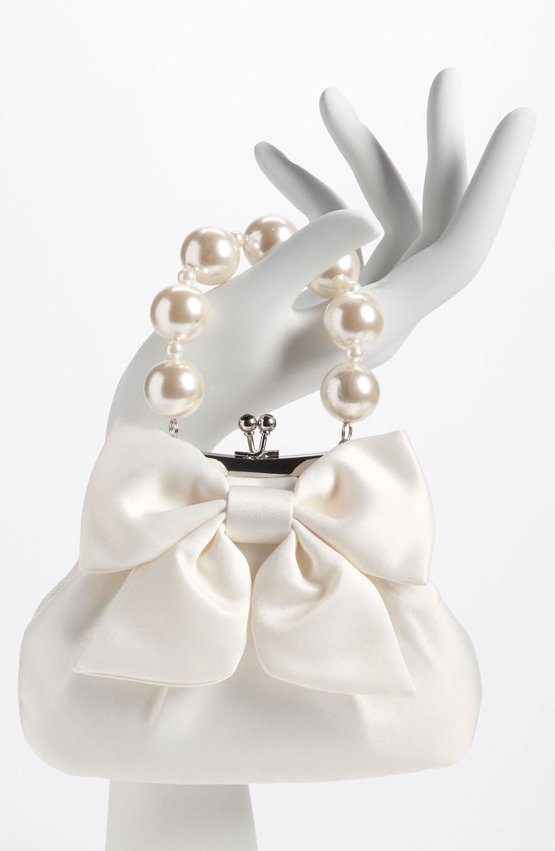 'Large' Satin Bow Clutch, Alternate, color, IVORY