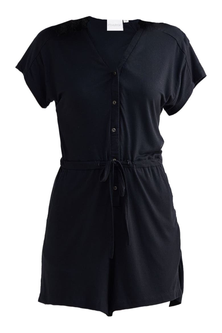 V neck Drawstring Knit Romper, Alternate, color, Black