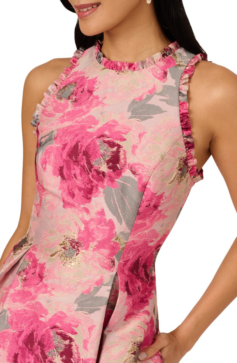 Adrianna Papell Floral Jacquard High-Low Dress, Alternate, color, Pink Multi