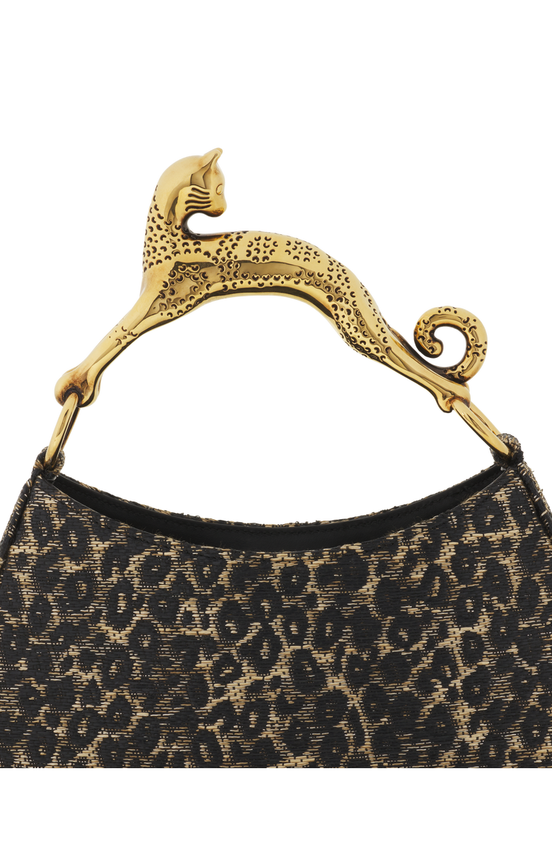 Lanvin Hobo Cat Small Raffia Bag With A Leopard Print And Cat Handle, Alternate, color, Beige/Black