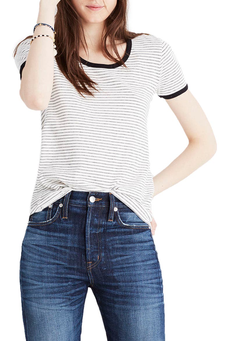 Stripe Recycled Cotton Ringer Tee, Main, color, NATURAL SEEDED
