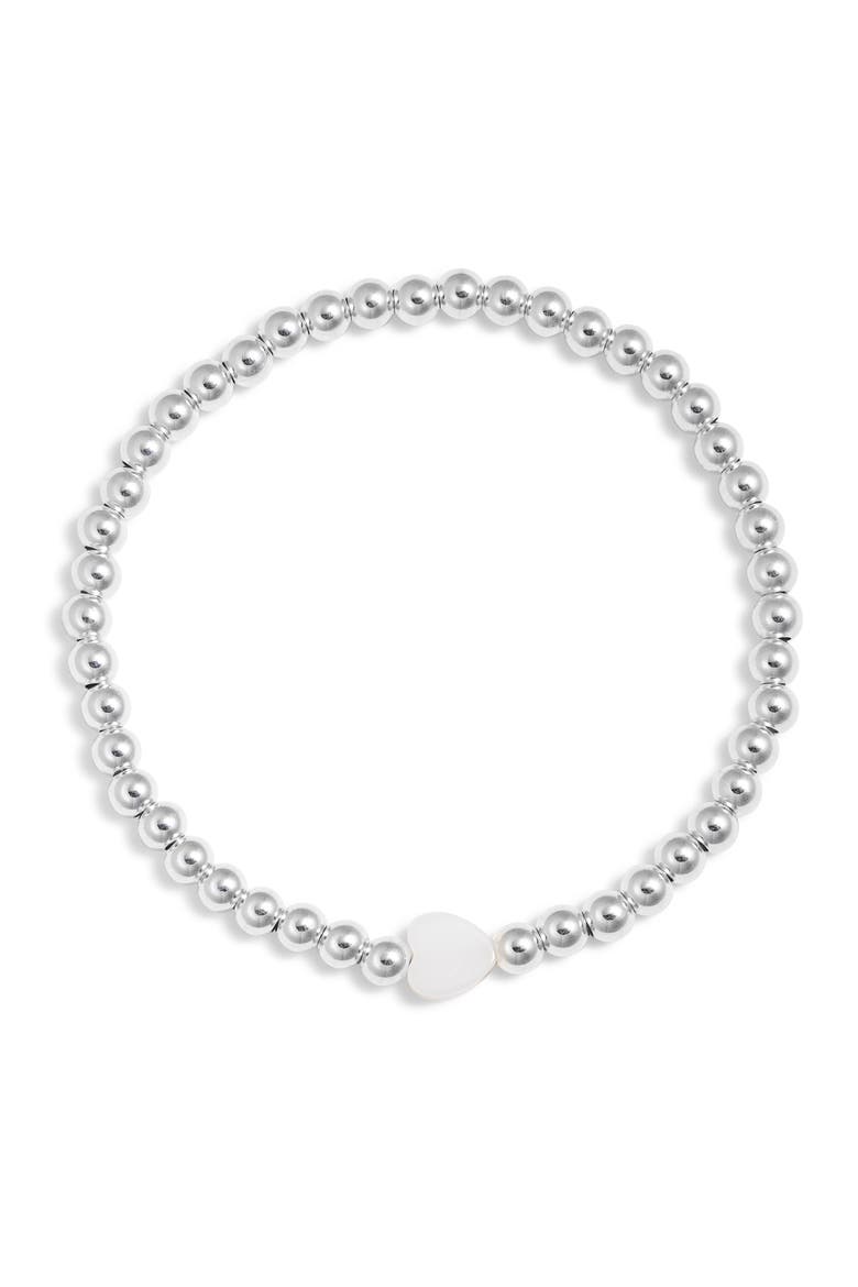 Heart & Bead Stretch Bracelet, Main, color, STERLING SILVER