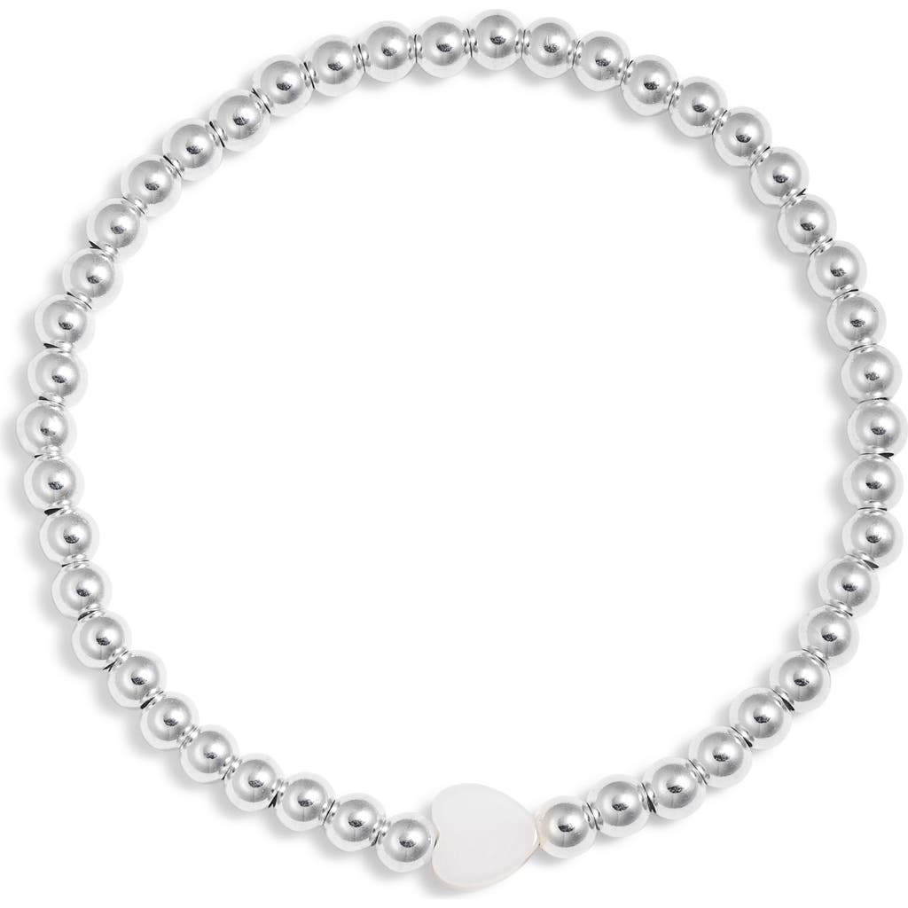 Nashelle Heart & Bead Stretch Bracelet In Sterling Silver