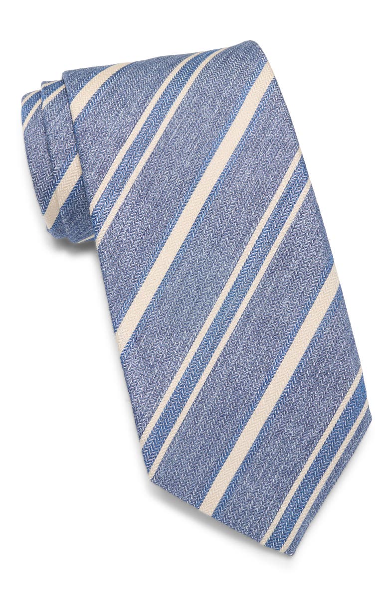 David Donahue Stripe Herringbone Silk Tie, Main, color, Denim
