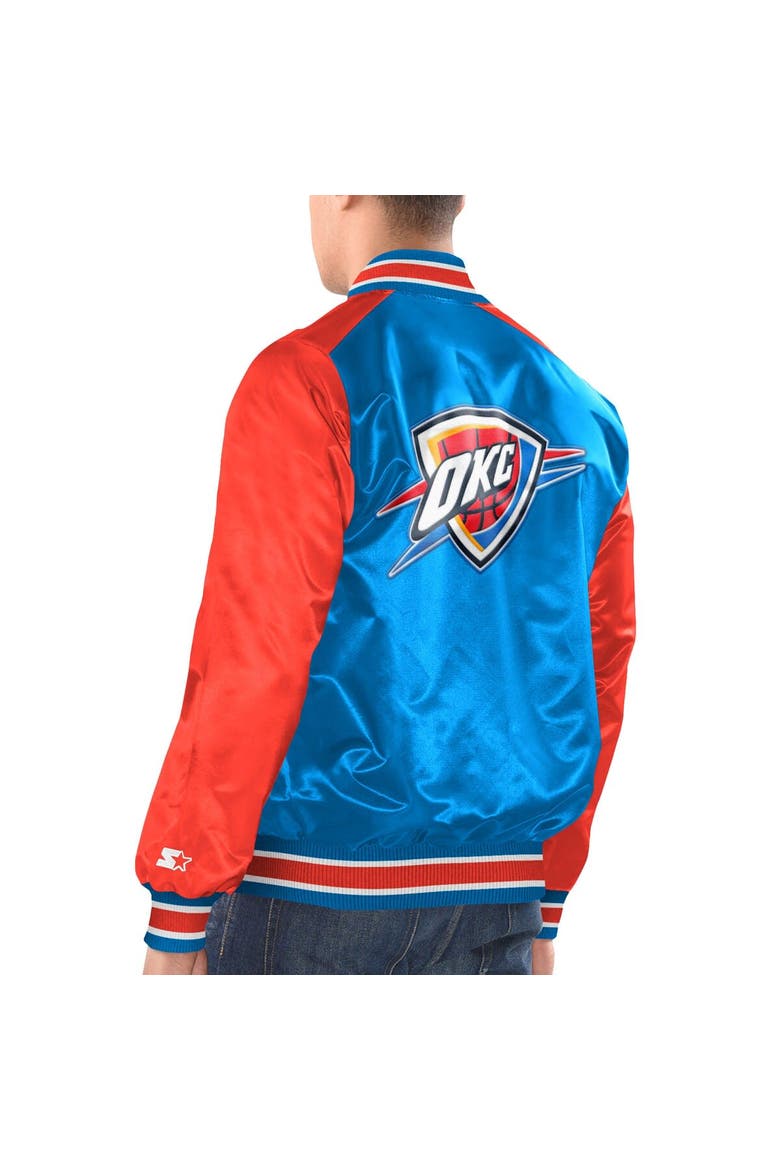 Men's Starter Blue/Orange Oklahoma City Thunder Renegade Satin Full-Snap Varsity Jacket, Alternate, color, Blue