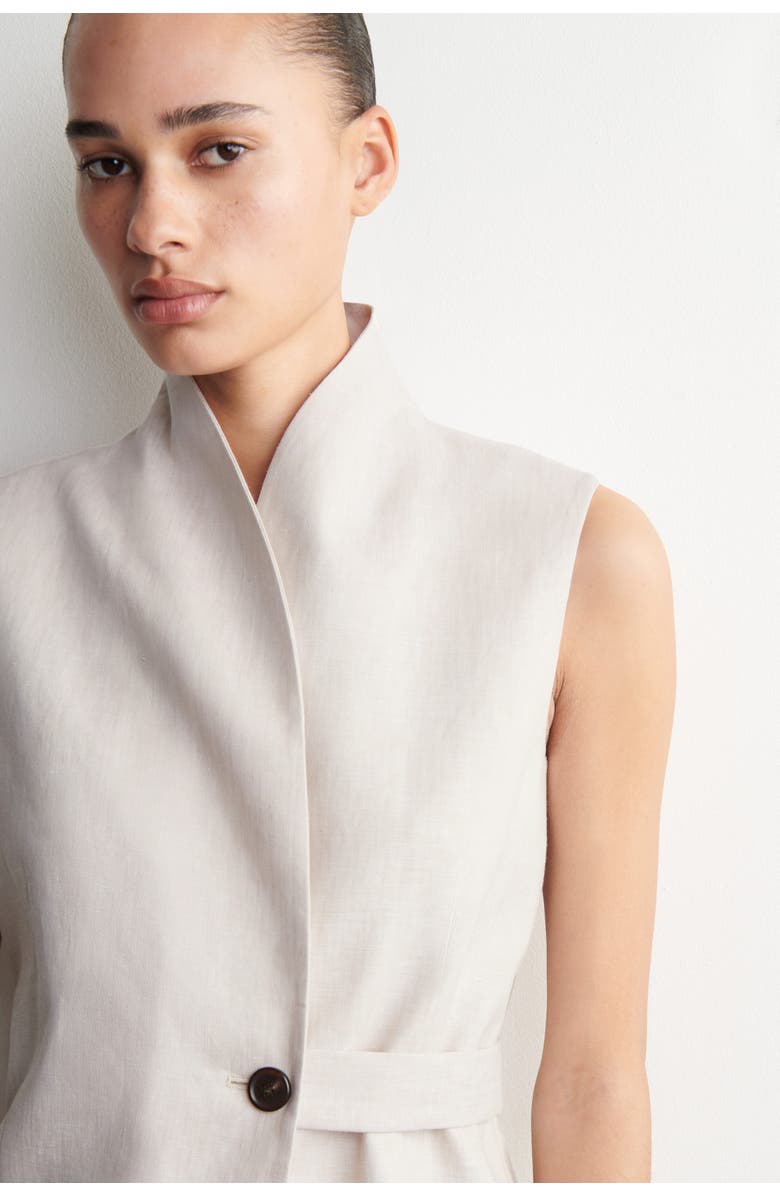 COS Shawl-Collar Belted Linen Vest, Alternate, color, Light-Beige Melange