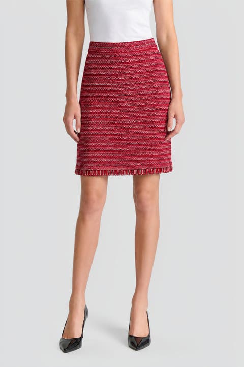 x Anna Marie A-Line Fringe Trim Tweed Knit Skirt
