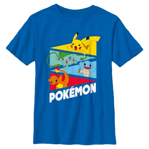 Boy's Pokemon Colorful Starters Banners  Graphic T-Shirt