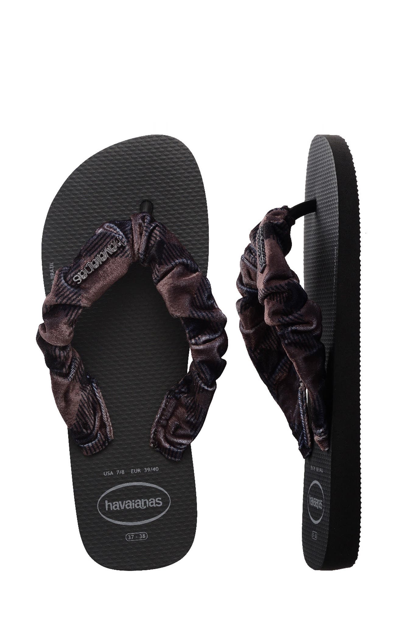 Top Scrunchie Flip Flop, Alternate, color, BLACK