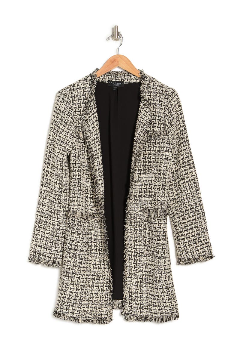 Boucle Knit Textured Fringe Trim Jacket, Alternate, color, BLACK/WHITE MULTI