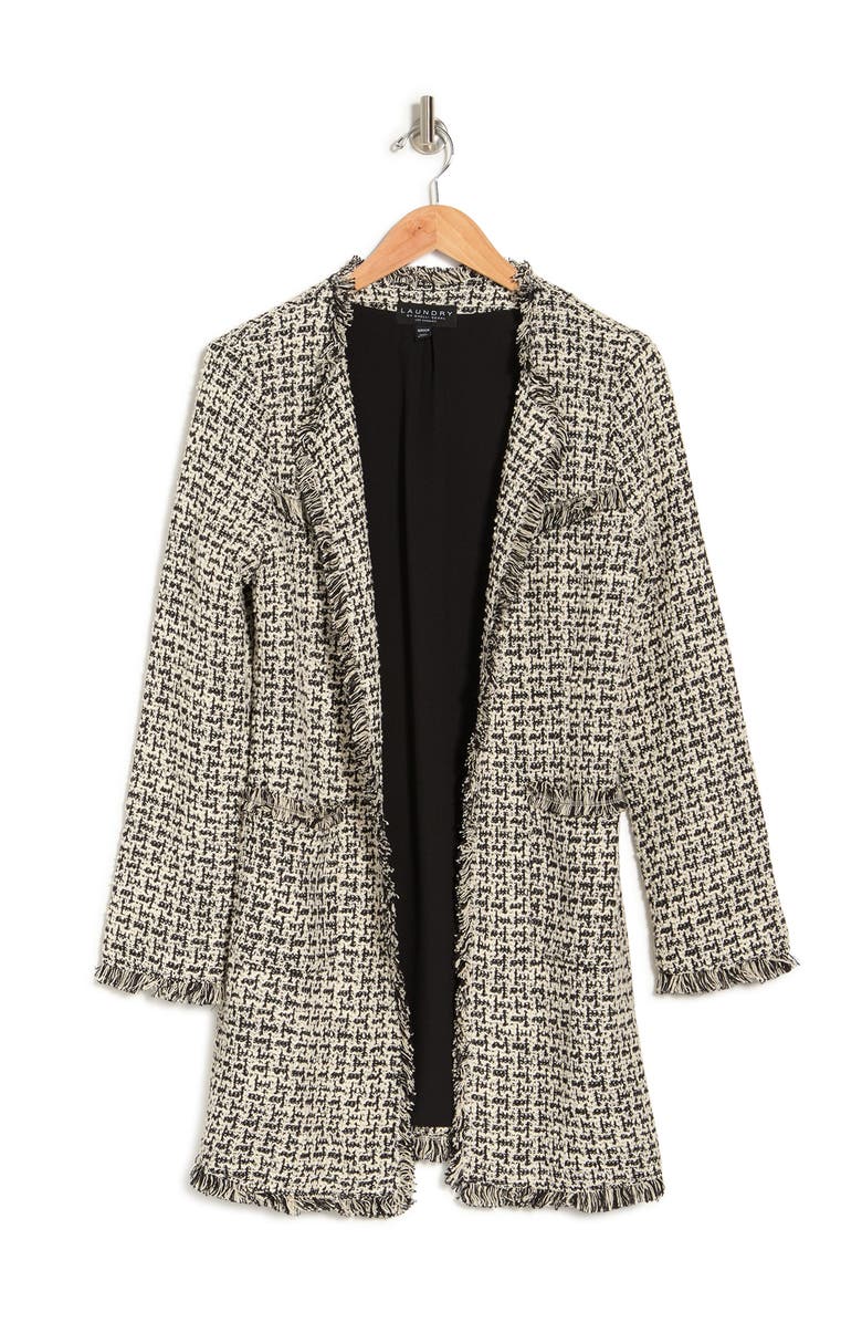 Laundry by Shelli Segal Boucle Knit Textured Fringe Trim Jacket, Alternate, color, 
