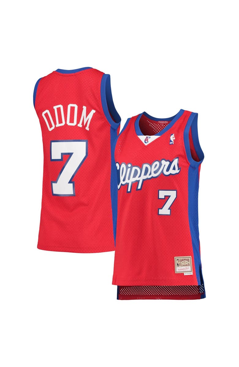 Mitchell & Ness Women's Mitchell & Ness Lamar Odom Red LA Clippers 2000/01 Hardwood Classics Swingman Jersey, Main, color, 