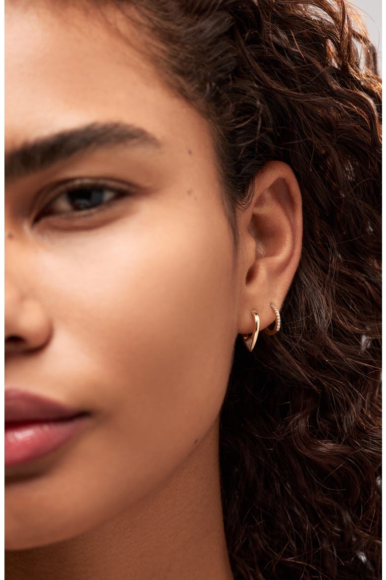 Solid Yellow Gold - Trillion Diamond Hoops, Alternate, color, Gold