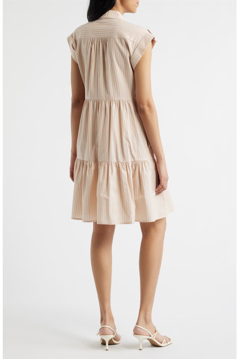 Folded Cap Sleeve Tiered Shirtdress, Alternate, color, NATURAL