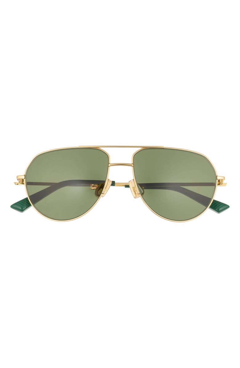 Bottega Veneta 57mm Aviator Sunglasses, Main, color, Gold Gold Green