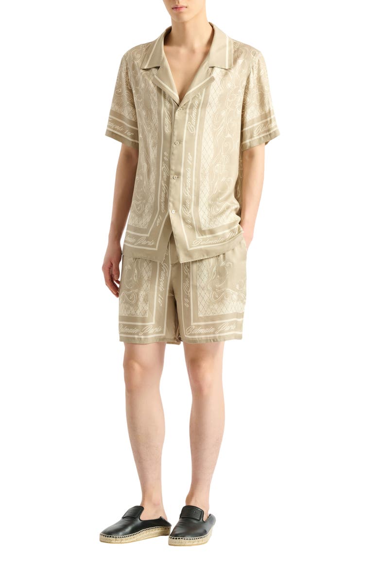 Printed Foulard pyjama shorts, Main, color, beige