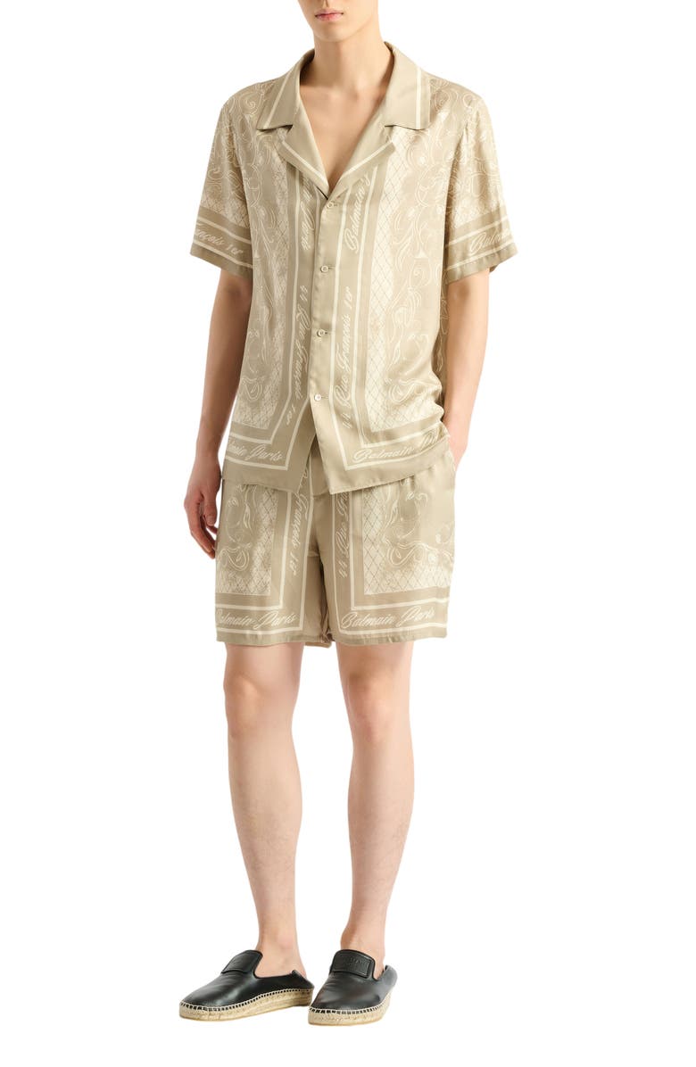 Balmain Printed Foulard pyjama shorts, Main, color, Beige