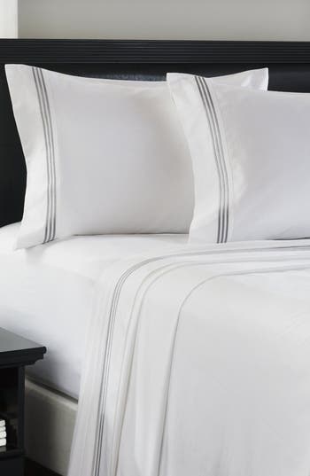 Luxury Home Embroidered Line 3-piece Sheet Set In Gray