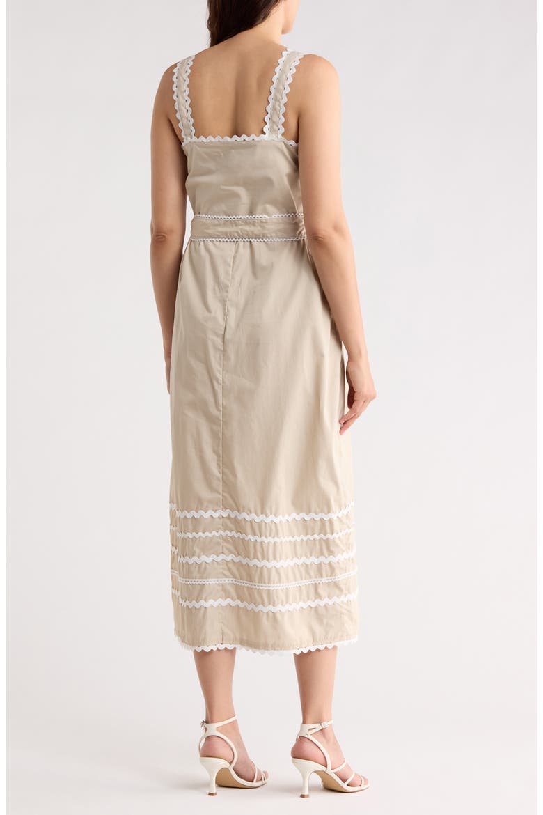 Cotton Poplin Rickrack Midi Dress, Alternate, color, STONE