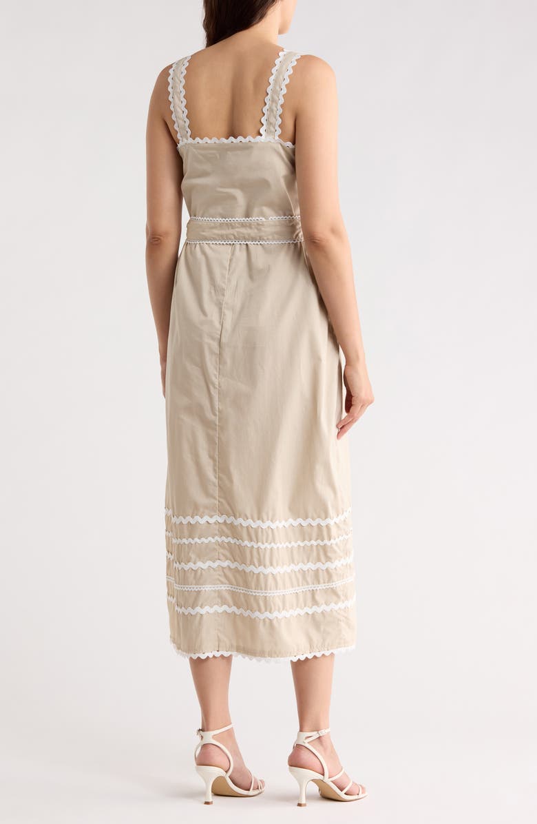Ellen Tracy Cotton Poplin Rickrack Midi Dress, Alternate, color, Stone