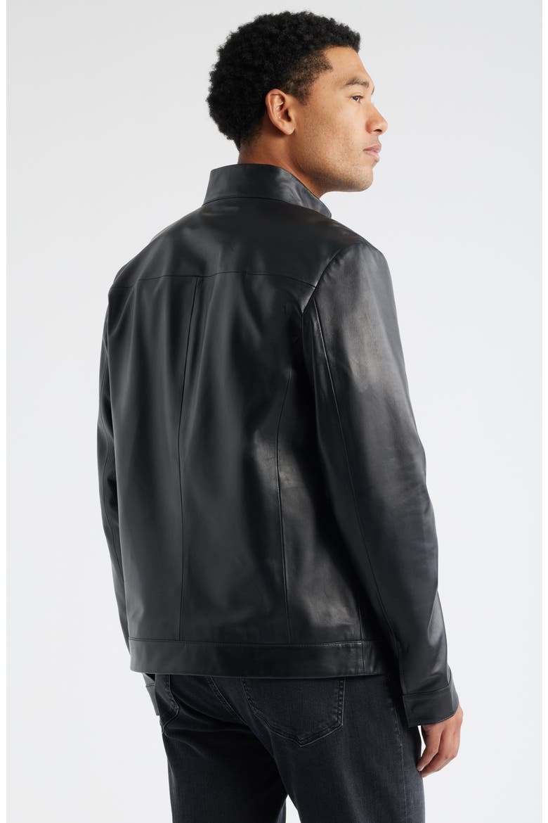 Stand Collar Leather Bomber Jacket, Alternate, color, BLACK