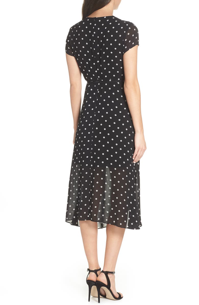 Bardot Dotted Faux Wrap Midi Dress, Alternate, color,