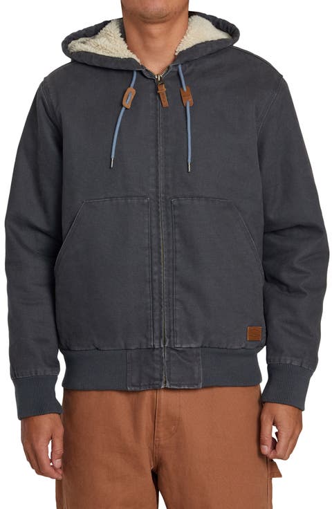 Chain Mail Hooded Canvas Jacket with Faux Shearling Lining