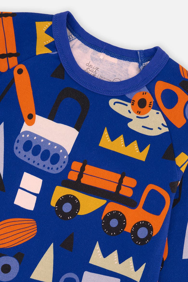 Truck Organic Cotton Top Pants Two Piece Pajama Set, Alternate, color, Blue Printed Trucks