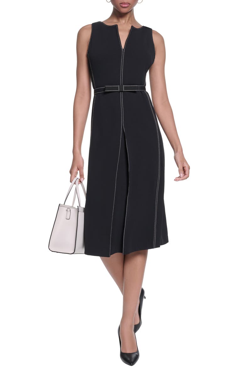 Sleeveless Scuba Crepe A-Line Dress, Alternate, color, BLACK
