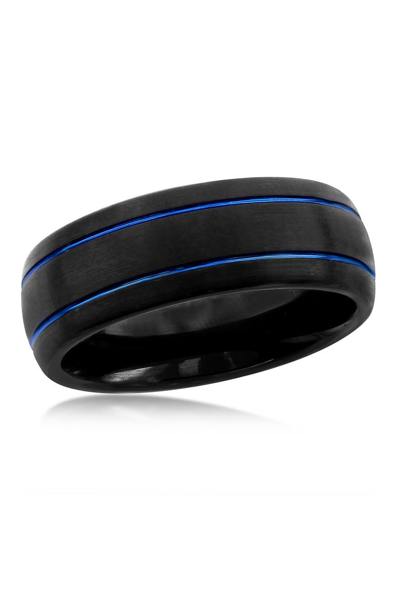 Blue Striped Tungsten Eternity Band, Main, color, BLACK