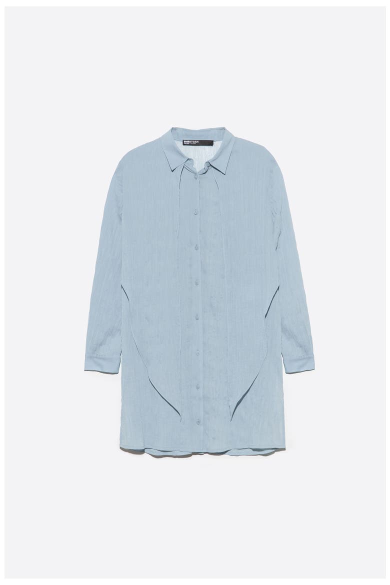 Pleated Long Shirt, Alternate, color, LIGHT BLUE