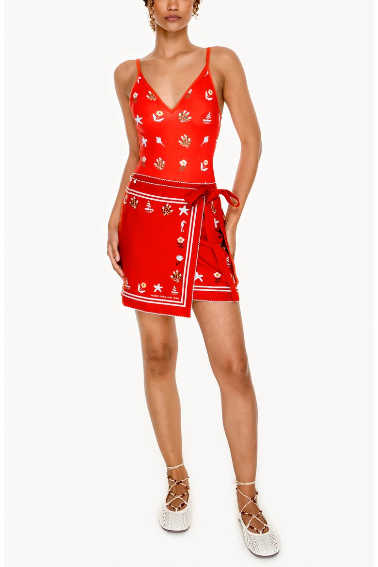 Swim Cover Up Skirt-Red Coral, Alternate, color, Red