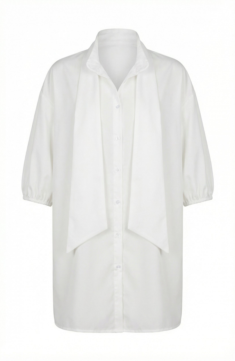 Modenaire Tie Neck Button Front Tunic Shirt, Alternate, color, White