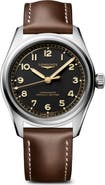Longines Spirit Pilot Leather Strap Watch, 39mm