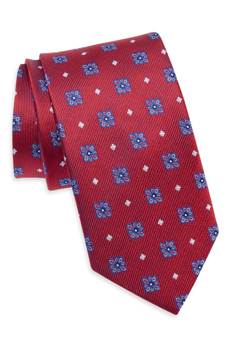 Medallion Print Silk Tie, Main, color, RED