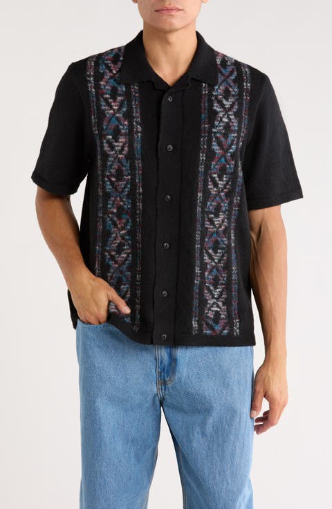 Wheeler Geo Pattern Short Sleeve Camp Collar Cardigan