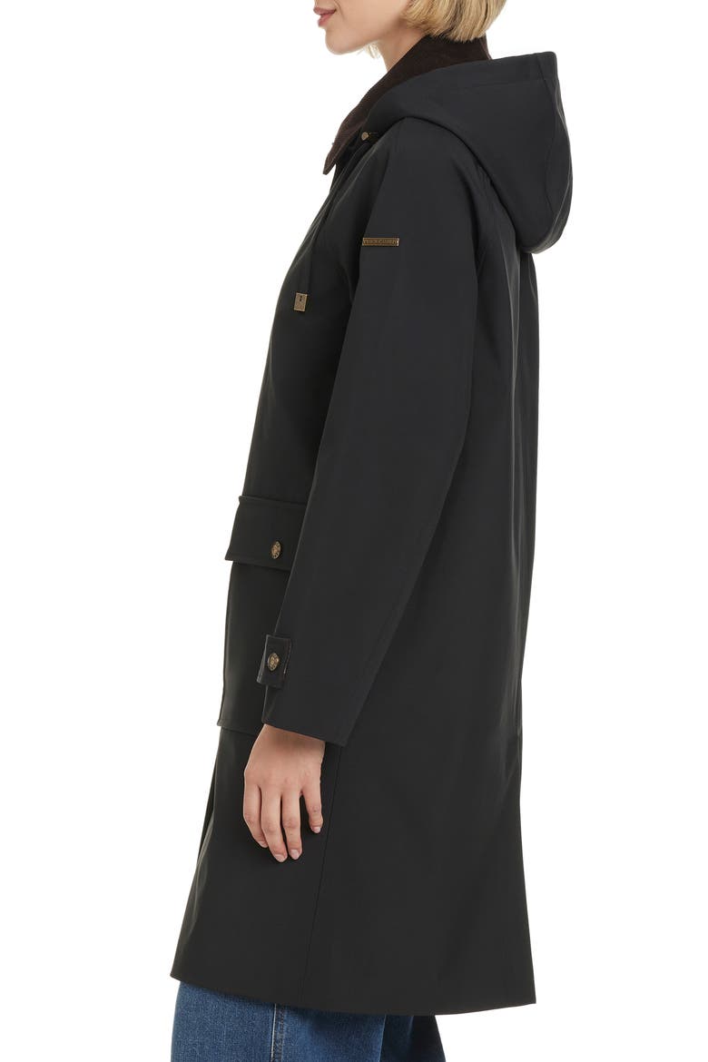 Contrast Collar Longline Raincoat, Alternate, color, BLACK