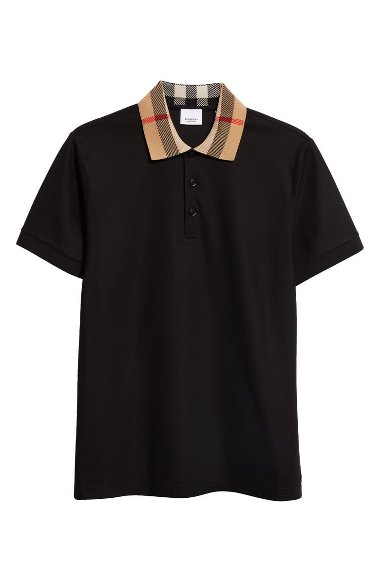 Burberry Cody Check Collar Cotton Piqué Polo, Alternate, color, Black