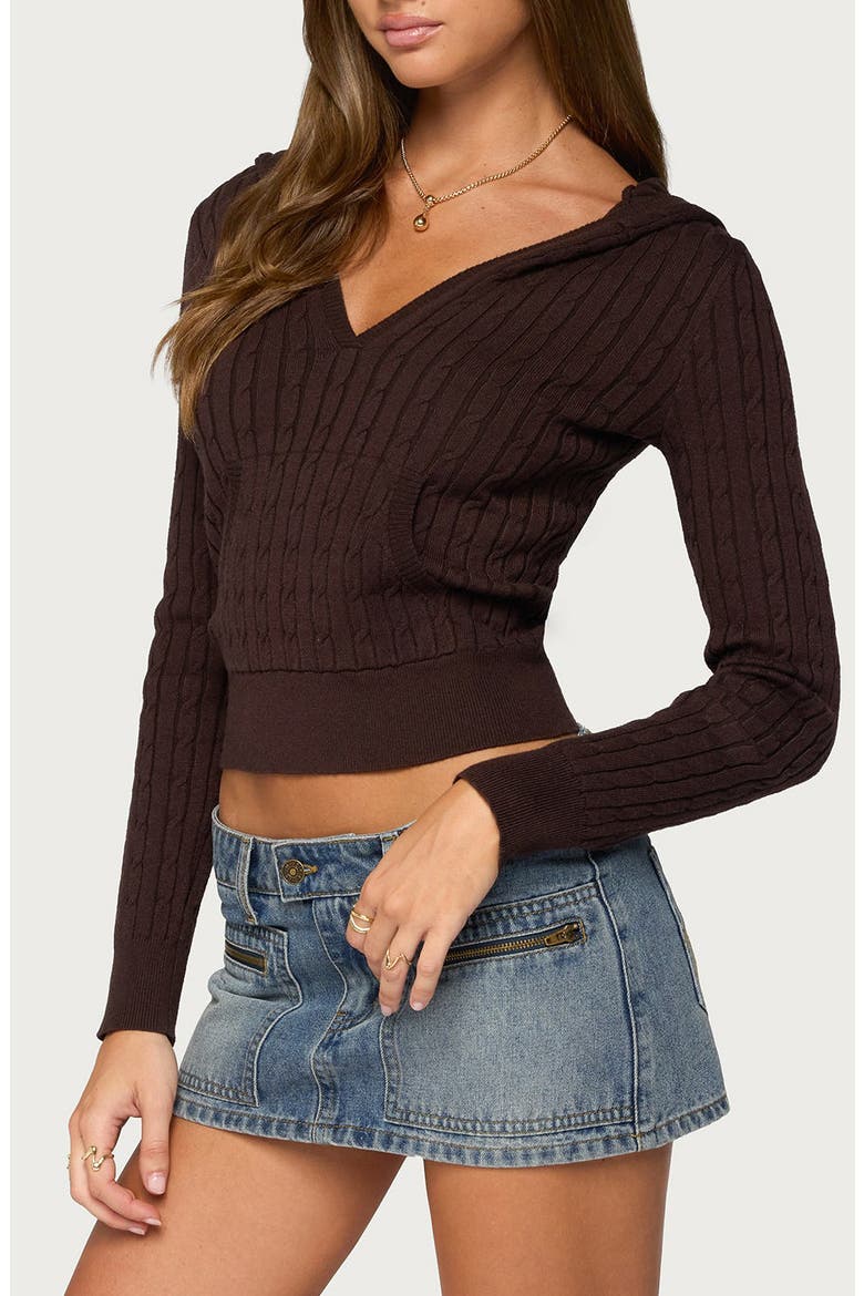 Kimani Cable Knit Hoodie, Alternate, color, BROWN