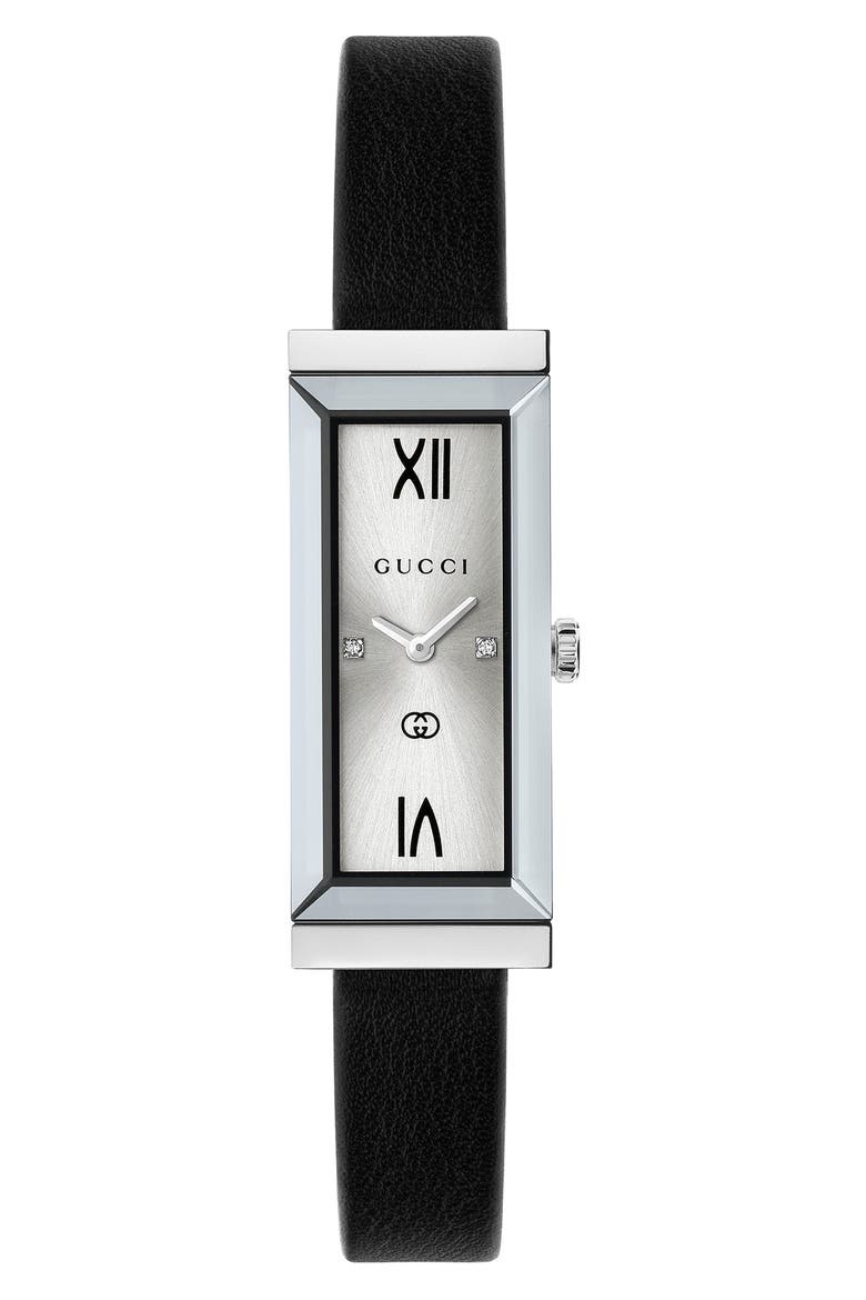 G-Frame Leather Strap Watch, 14mm x 34mm, Alternate, color, SILVER/ STEEL/ BLACK