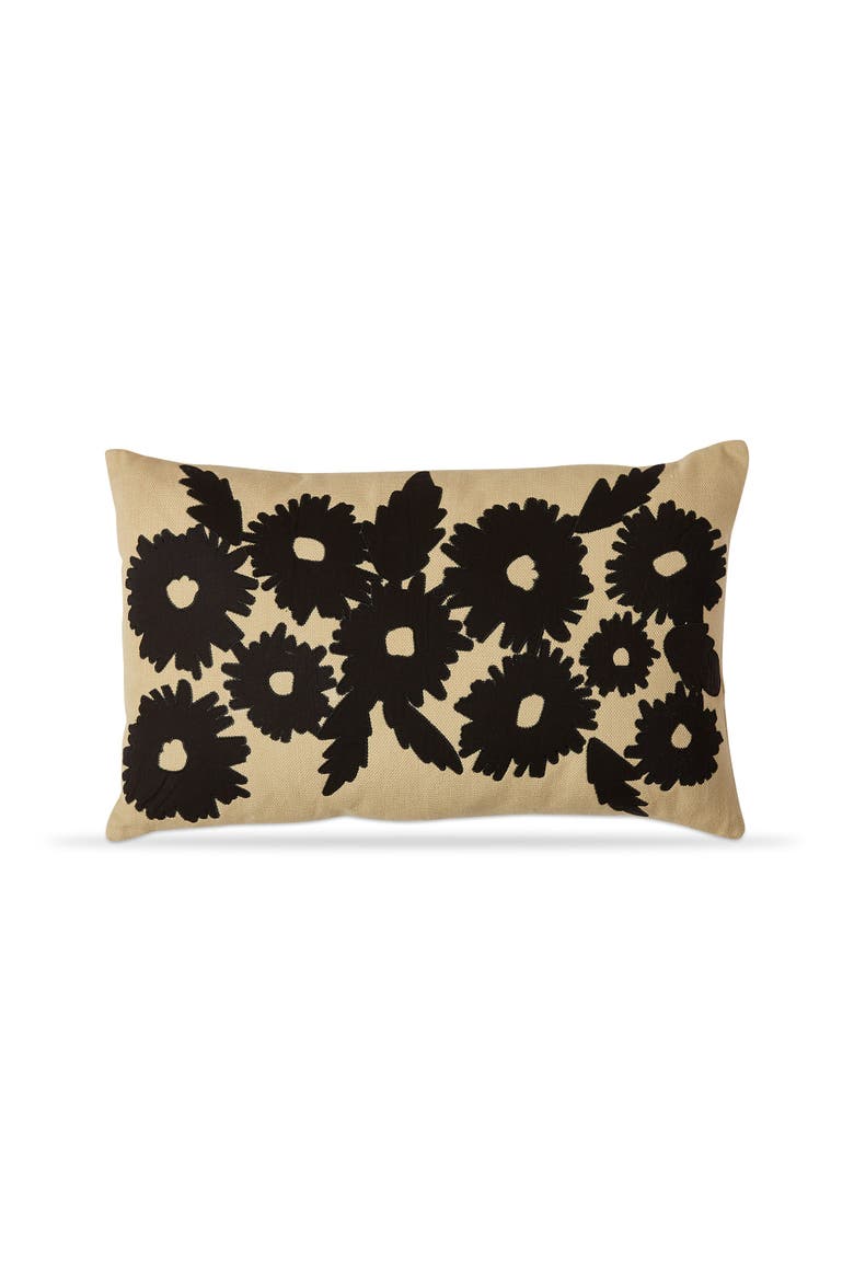 Floral Embroidered Beige Lumbar Cotton Throw Pillow, Main, color, Beige