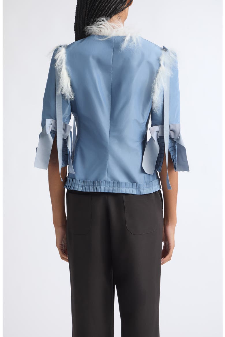 Josie Genuine Shearling Trim Taffeta Top, Alternate, color, BLUE