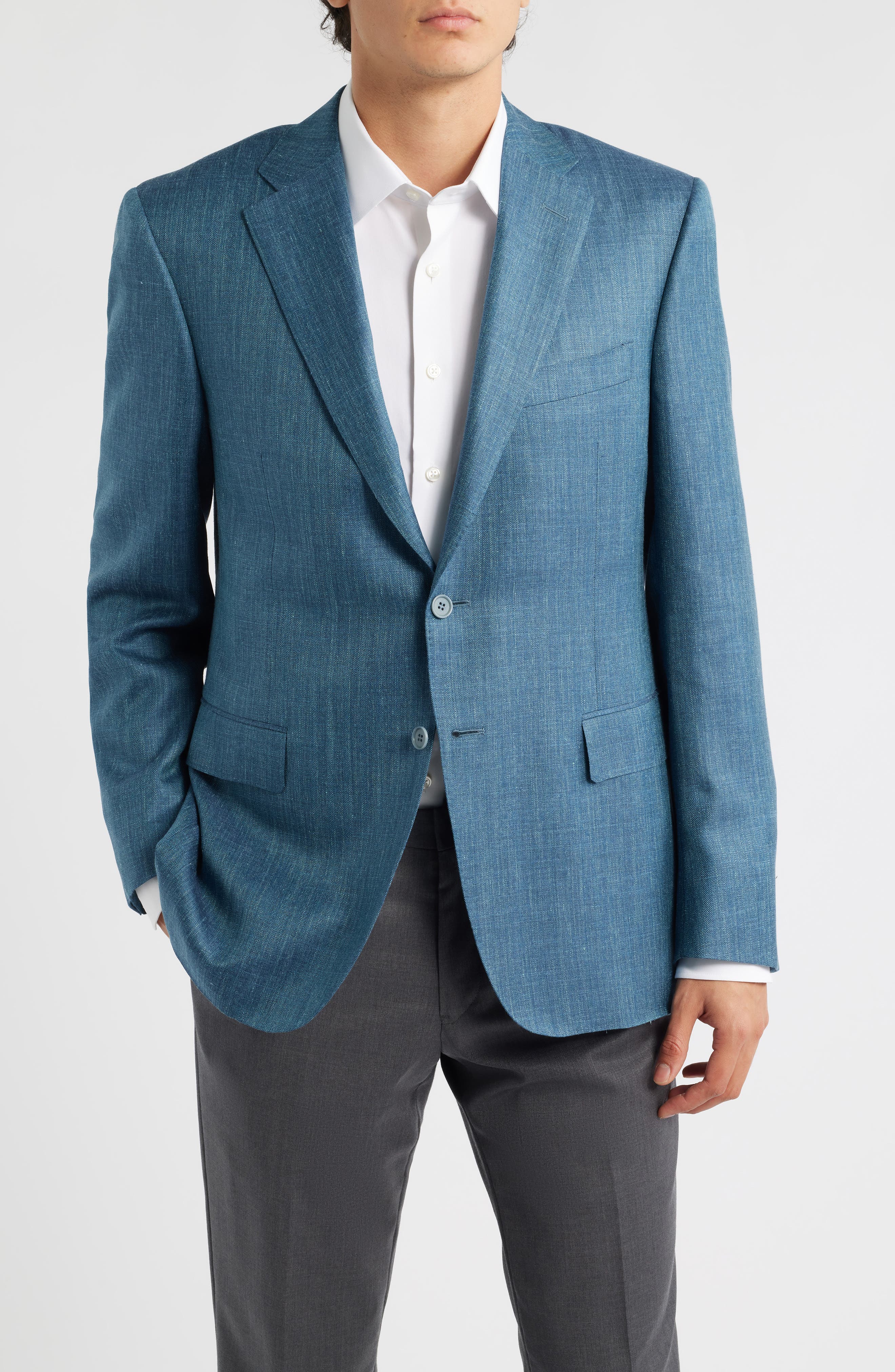 Siena Regular Fit Teal Melange Wool Blend Herringbone Sport Coat